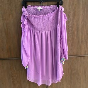 Shirred dress/tunic top with pompons size M